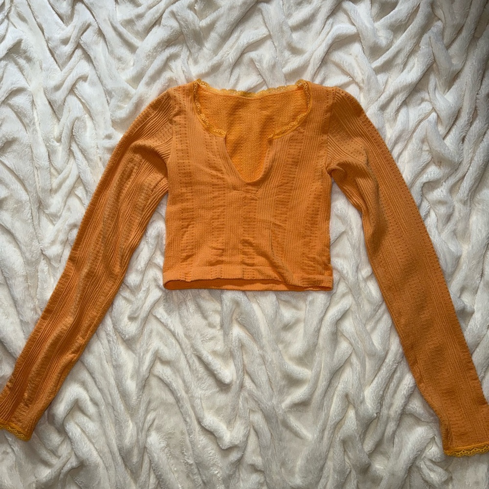 Urban Outfitters Orange Ruched Crop Blouse - Picture 1 of 5